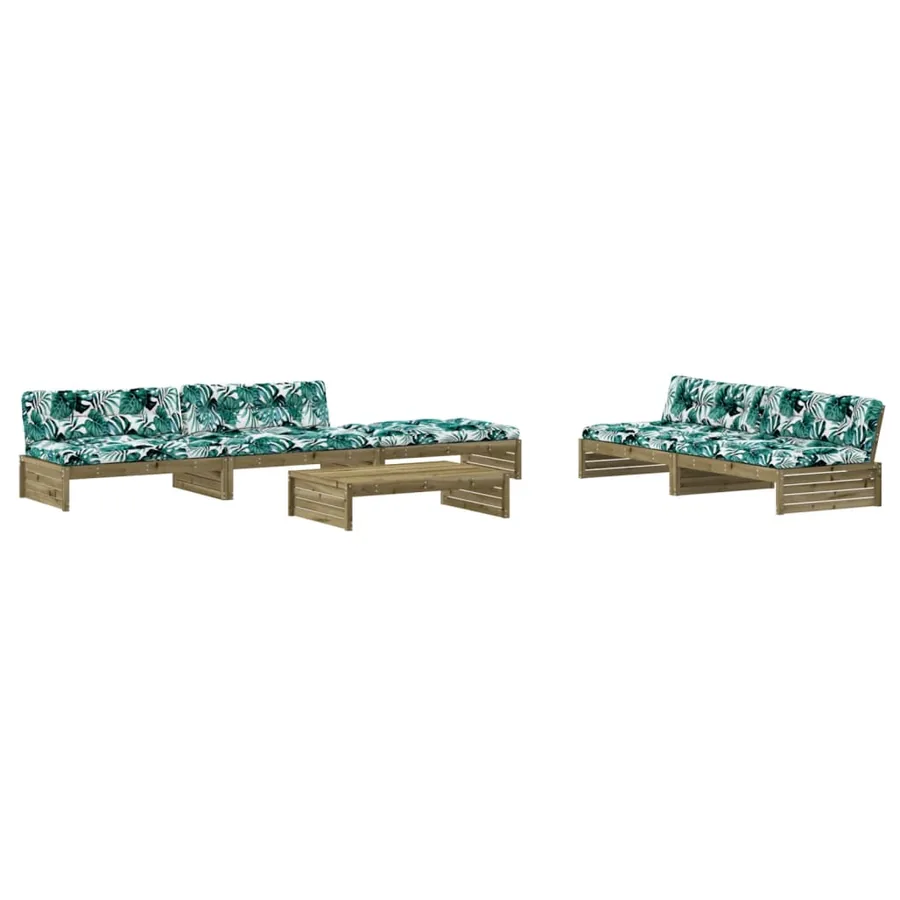 Salon de jardin 6 pcs avec coussins bois de pin imprégné - 2
