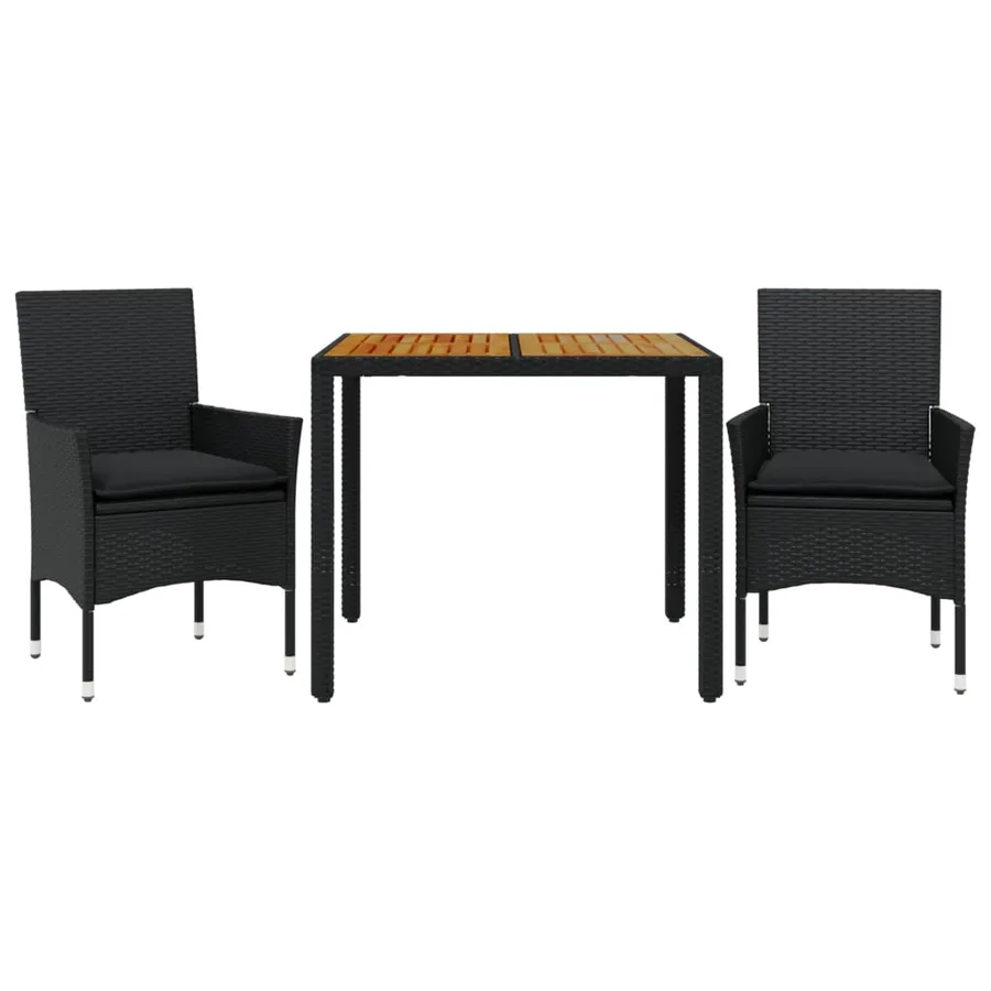 Ensemble à manger de jardin et coussins 3 pcs noir rotin acacia - 2