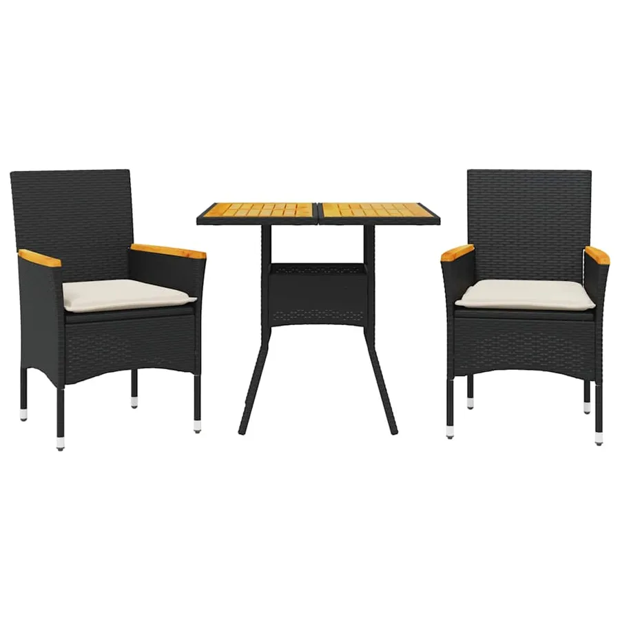 Ensemble à manger de jardin et coussins 3 pcs noir rotin acacia - 2