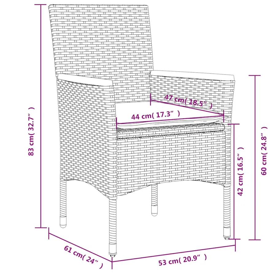 Ensemble à manger de jardin et coussins 3 pcs noir rotin acacia - 8