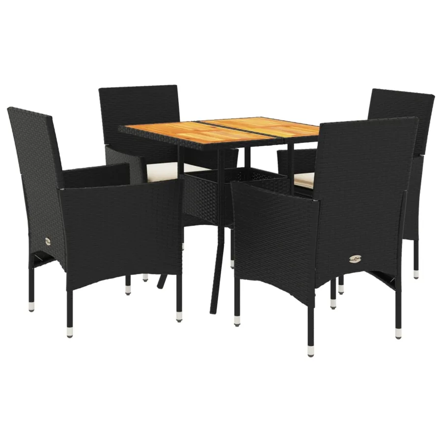 Ensemble à manger de jardin et coussins 5 pcs noir rotin acacia - 2