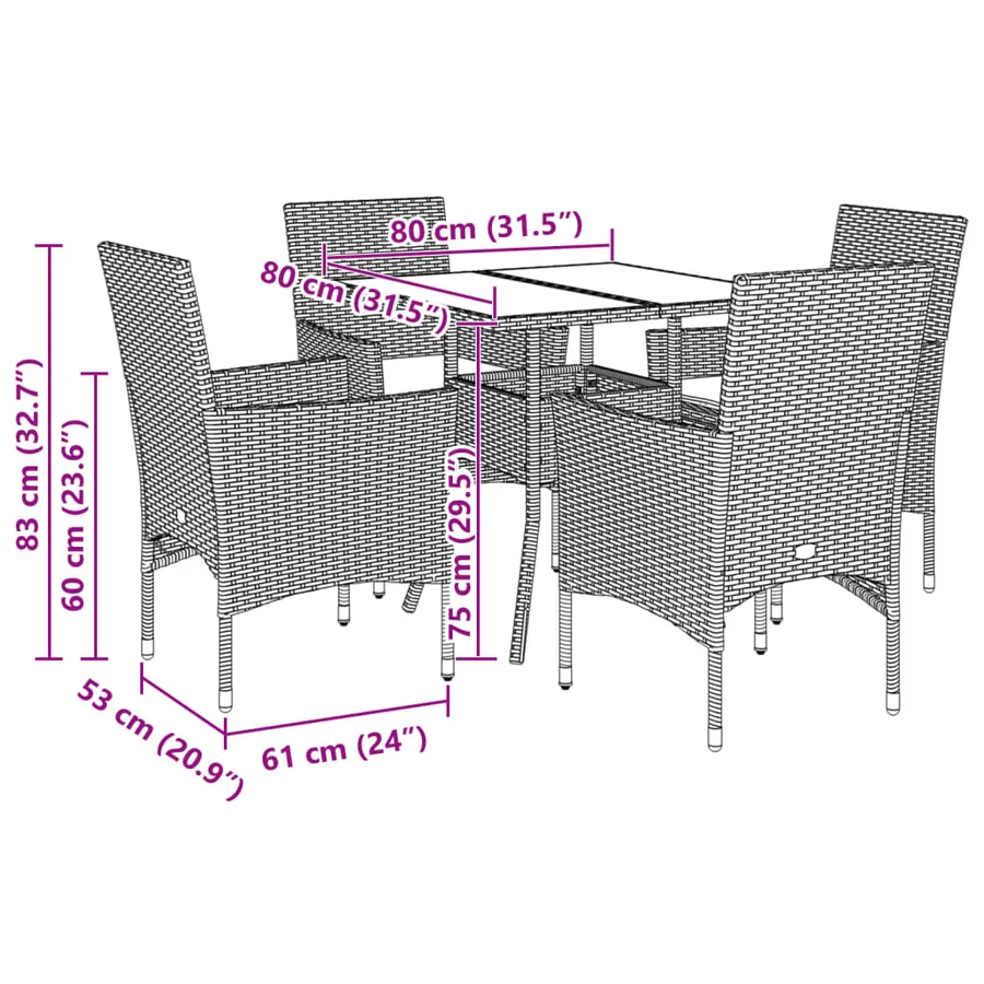 Ensemble à manger de jardin et coussins 5 pcs noir rotin acacia - 7