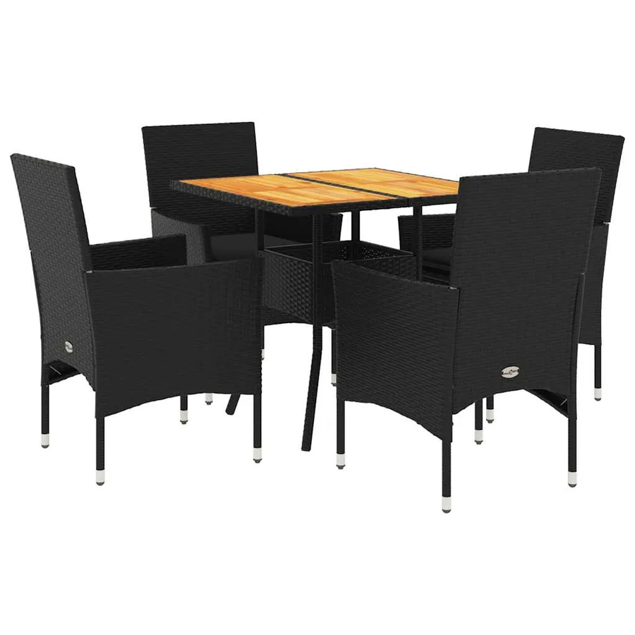 Ensemble à manger de jardin et coussins 5 pcs noir rotin acacia - 2