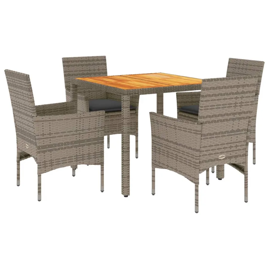 Ensemble à manger de jardin et coussins 5 pcs gris rotin acacia - 2