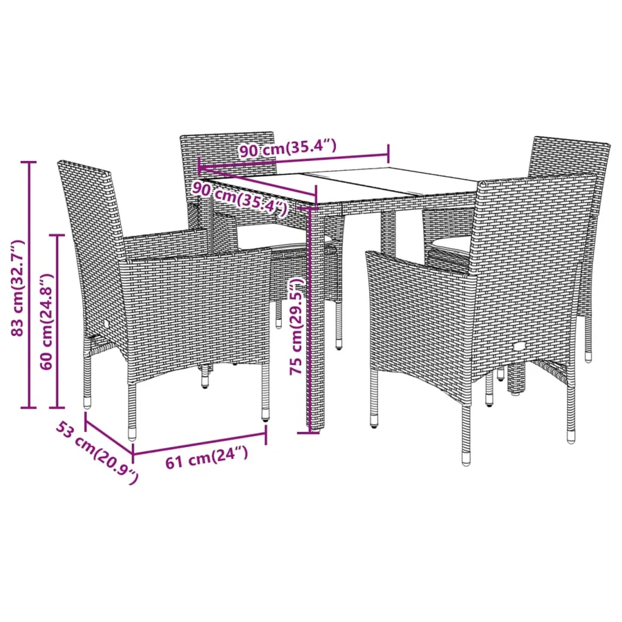 Ensemble à manger de jardin et coussins 5 pcs gris rotin acacia - 7