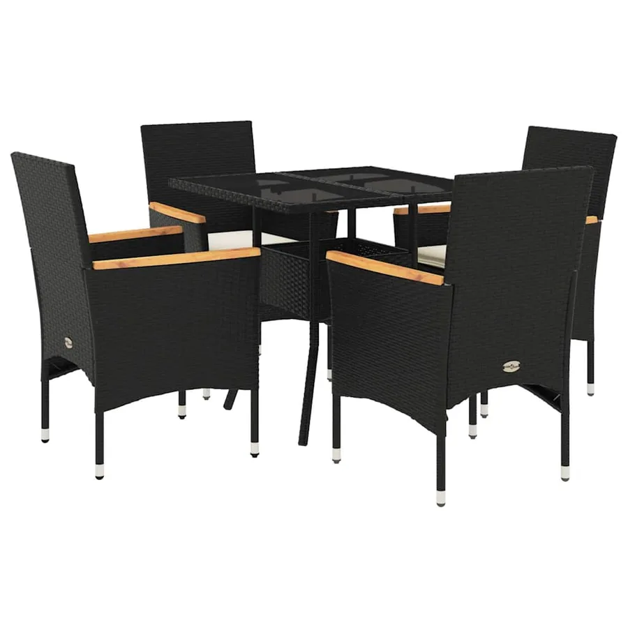 Ensemble à manger de jardin et coussins 5 pcs noir rotin verre - 2