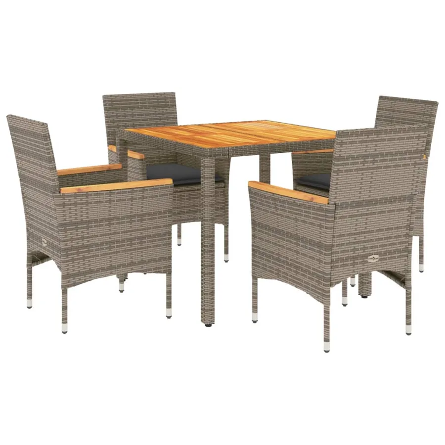 Ensemble à manger de jardin et coussins 5 pcs gris rotin acacia - 2