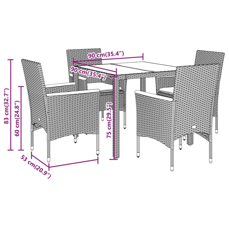 Ensemble à manger de jardin et coussins 5 pcs gris rotin acacia - 7