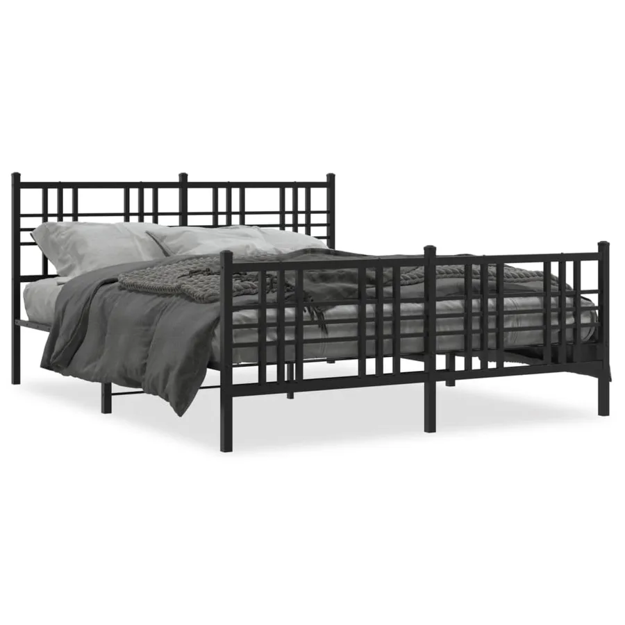 Cadre de lit métal sans matelas avec pied de lit noir 150x200cm - 2