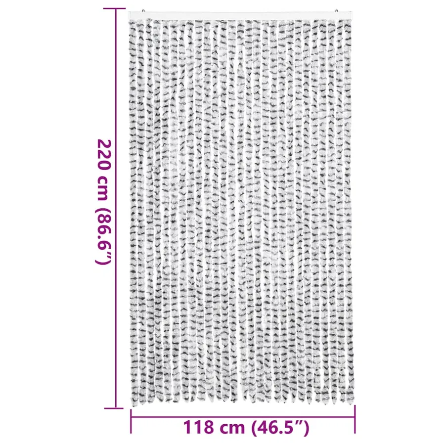 Rideau anti-mouches gris clair et gris foncé 118x220cm chenille - 7