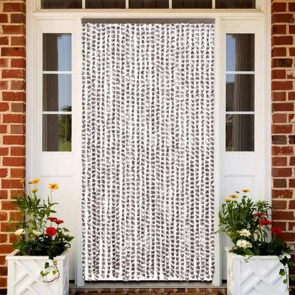 Rideau anti-mouches taupe et blanc 118x220 cm chenille