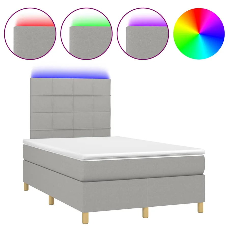 Sommier à lattes de lit matelas LED gris clair 120x190 cm tissu - 2