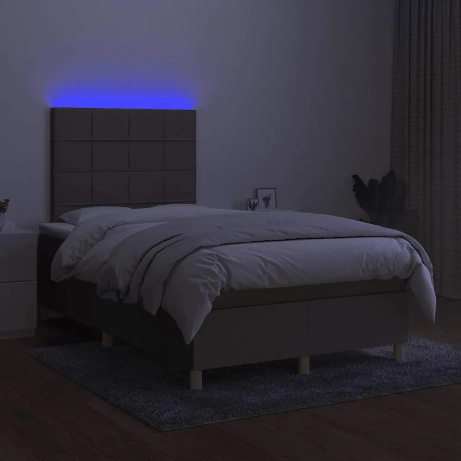 Sommier à lattes de lit matelas et LED taupe 120x190 cm tissu - 4