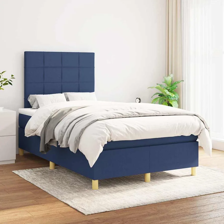 Sommier à lattes de lit avec matelas bleu 120x190 cm tissu - 3