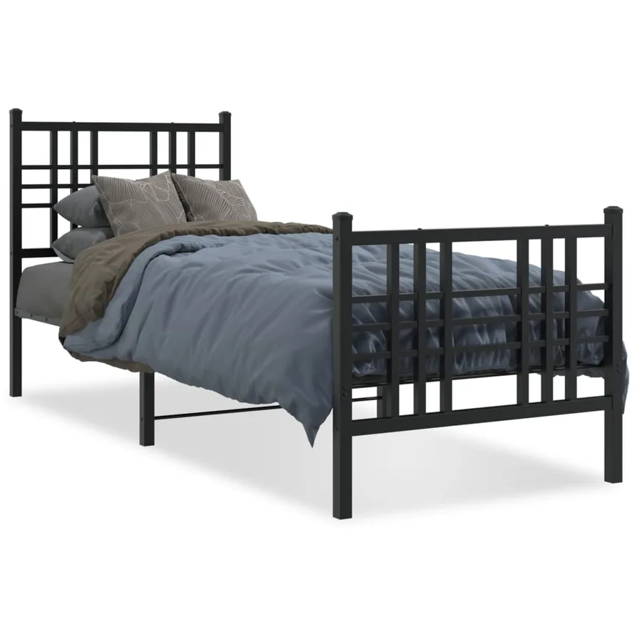 Cadre de lit métal sans matelas avec pied de lit noir 80x200 cm - 2