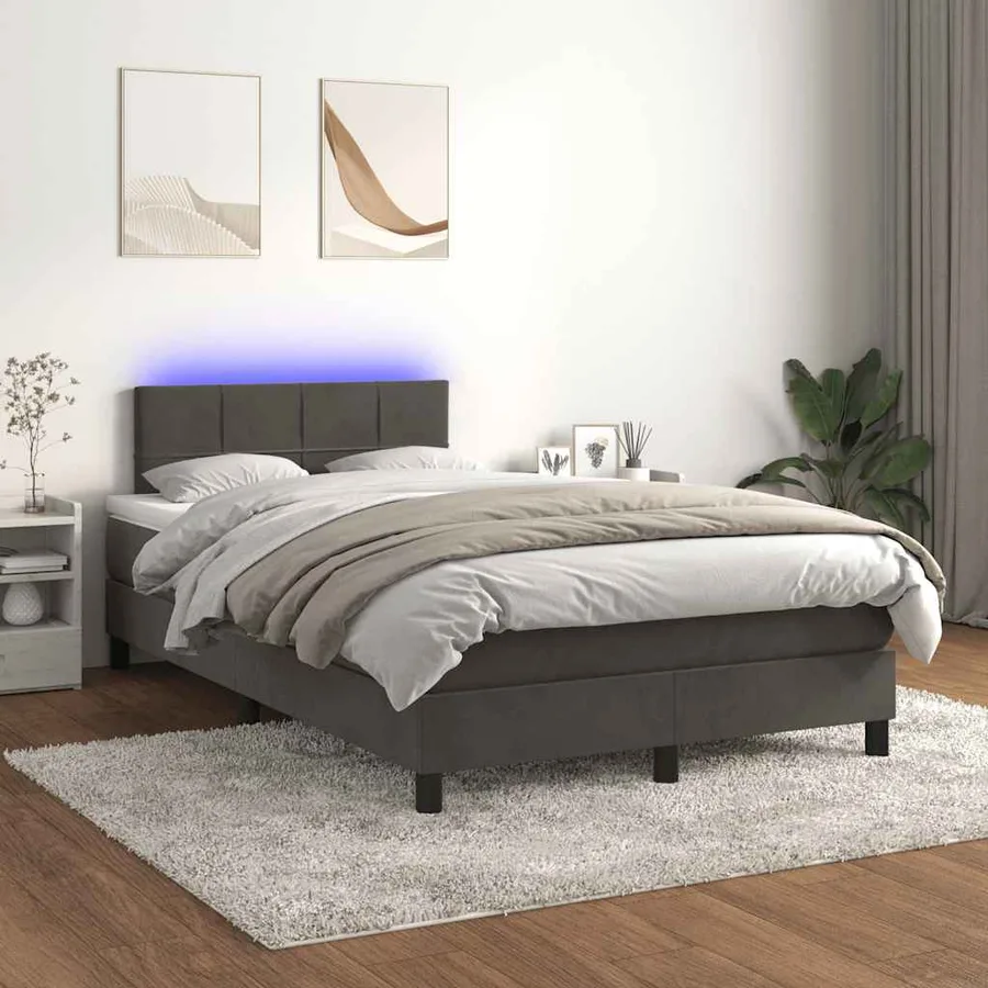Sommier à lattes de lit avec matelas LED gris foncé 120x190 cm - 5