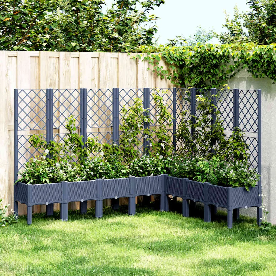 Jardinière avec treillis bleu gris 200x160x142 cm PP