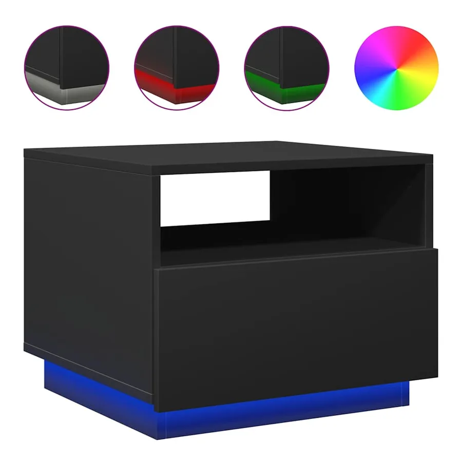 Table basse avec lumières LED noir 50x49x40 cm - 2