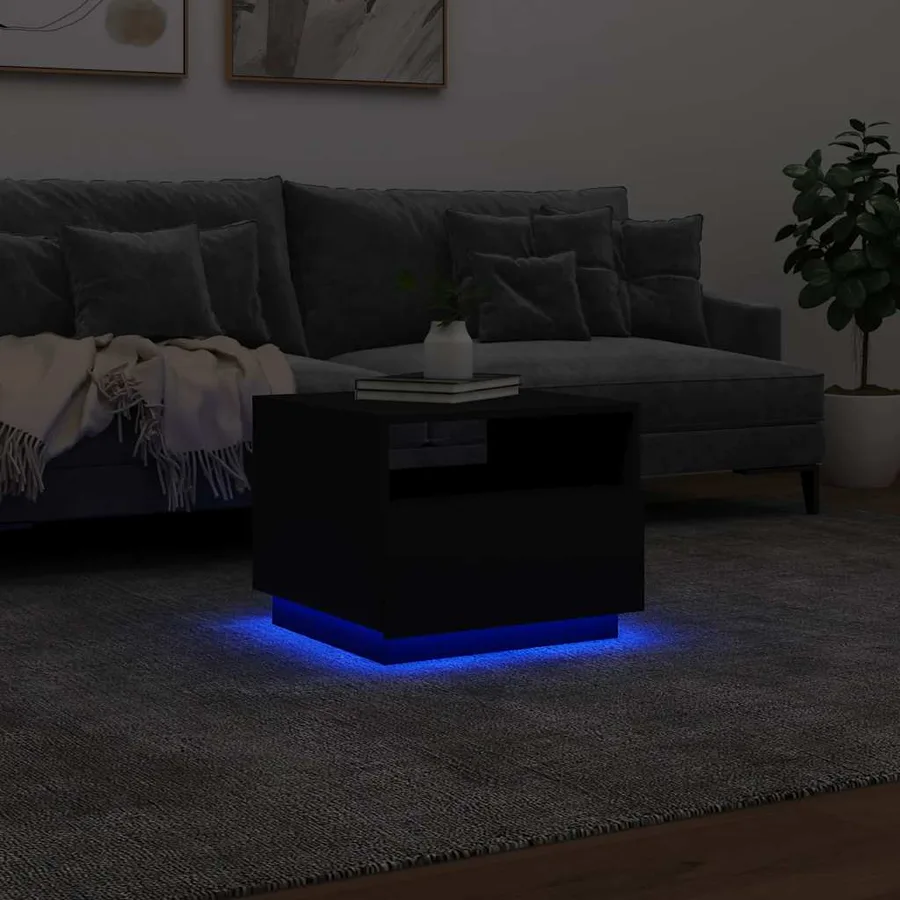 Table basse avec lumières LED noir 50x49x40 cm - 5
