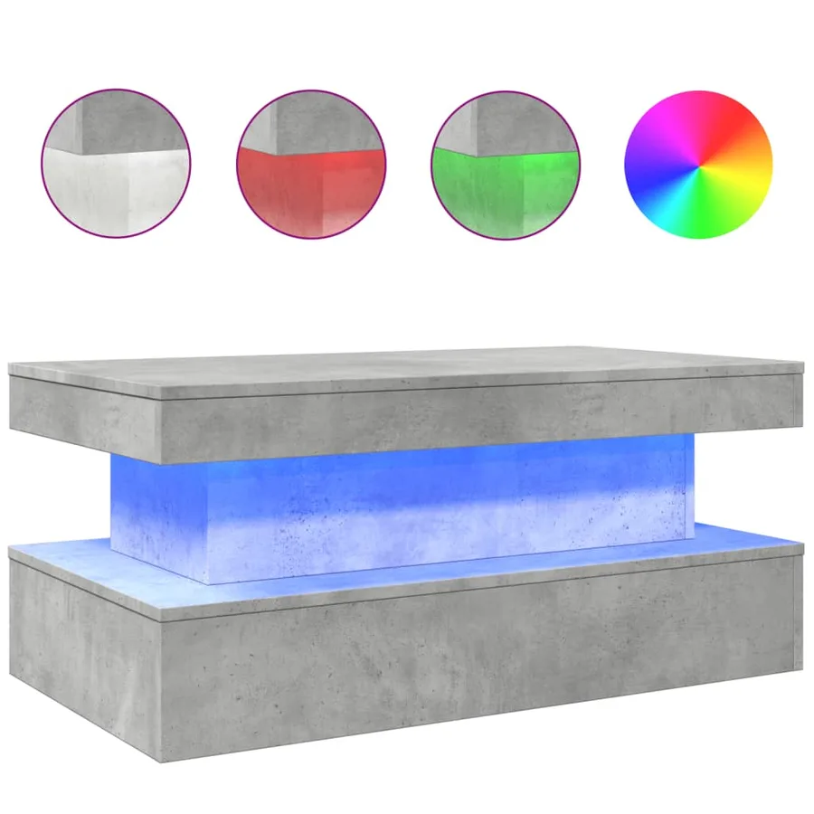 Table basse avec lumières LED gris béton 90x50x40 cm - 2
