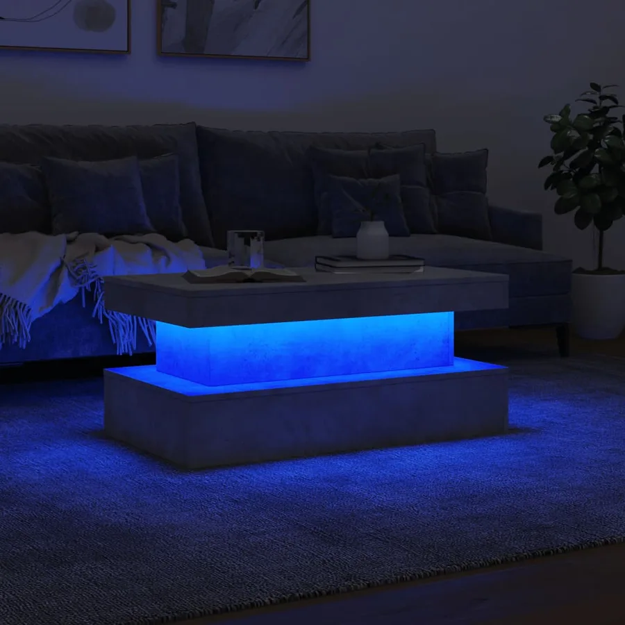 Table basse avec lumières LED gris béton 90x50x40 cm - 5