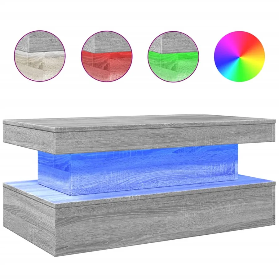 Table basse avec lumières LED gris sonoma 90x50x40 cm - 2