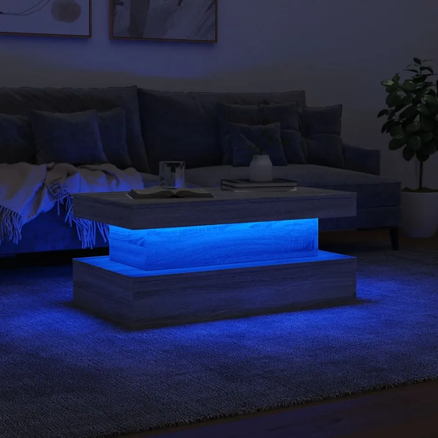 Table basse avec lumières LED gris sonoma 90x50x40 cm - 5