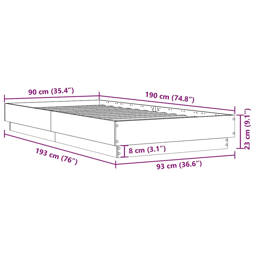 Cadre de lit sans matelas chêne sonoma 90x190 cm - 9