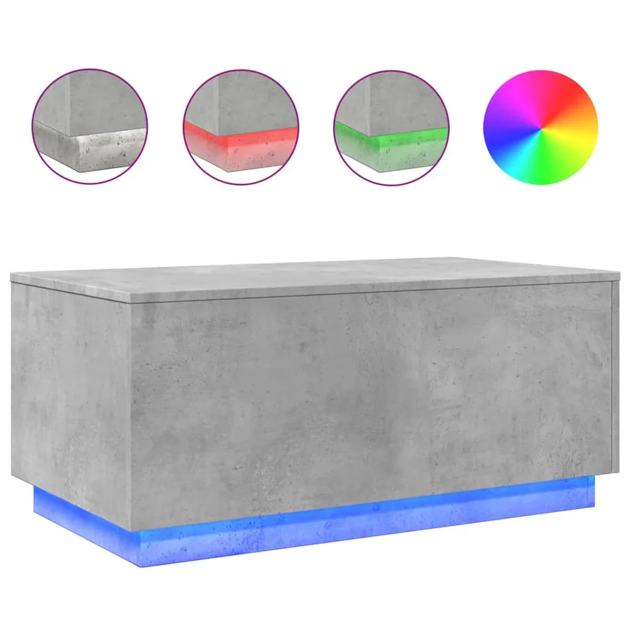 Table basse avec lumières LED gris béton 90x50x40 cm - 2