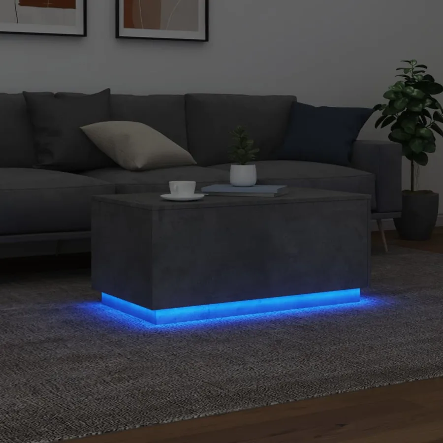 Table basse avec lumières LED gris béton 90x50x40 cm - 5