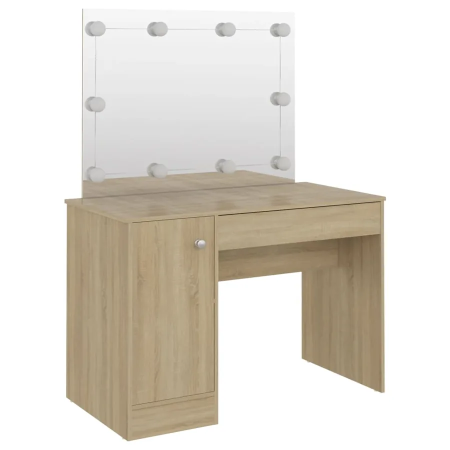 Table de maquillage avec éclairage LED 110x55x145 cm MDF Chêne - 5