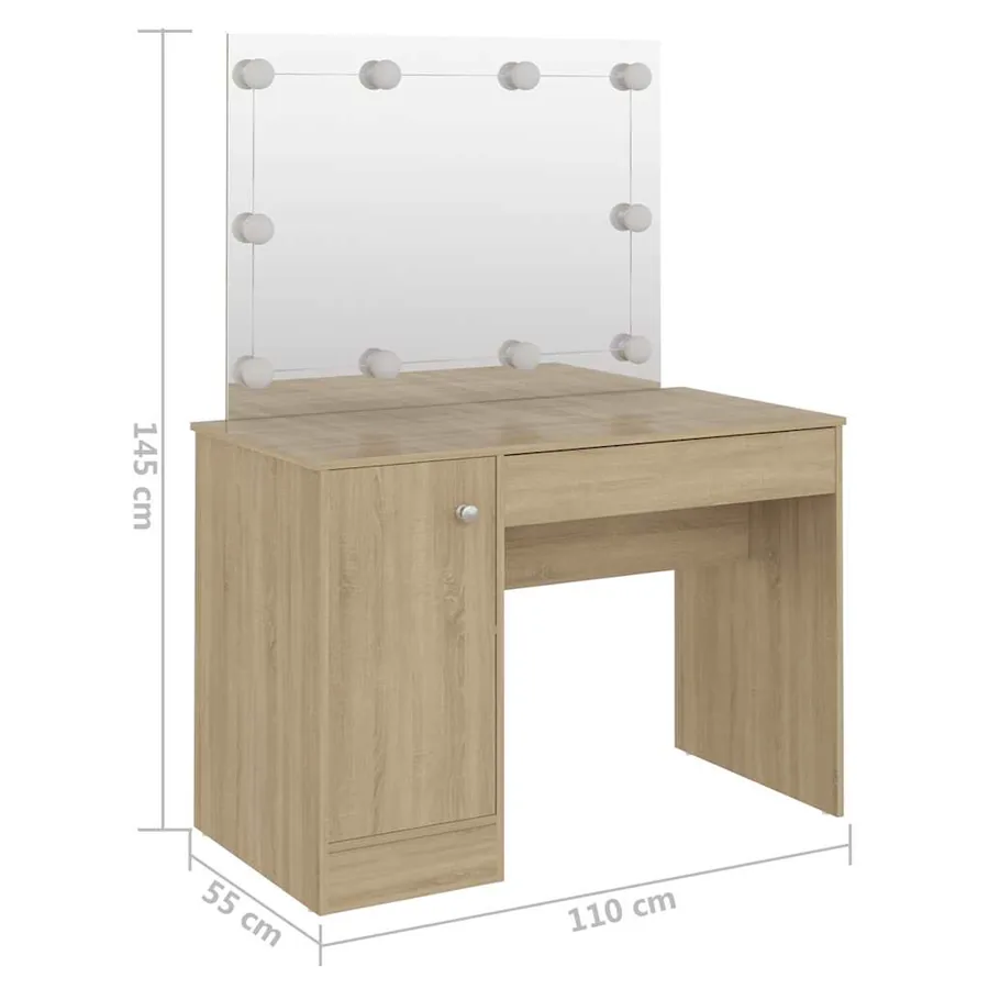 Table de maquillage avec éclairage LED 110x55x145 cm MDF Chêne - 6
