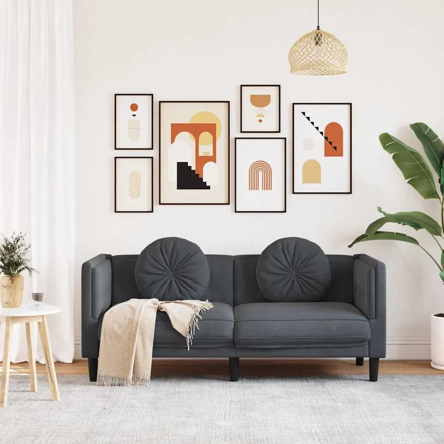 Canapé avec coussins 2 places gris foncé velours - 3
