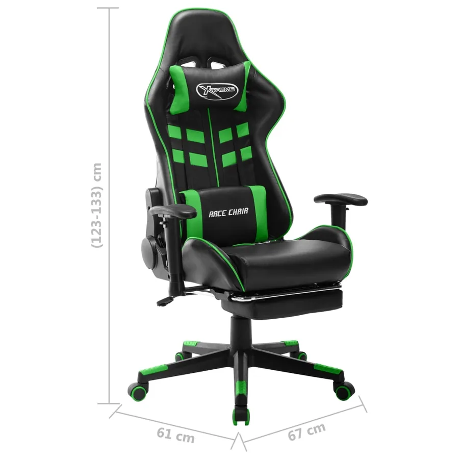 Chaise de jeu avec repose-pied Noir et vert Cuir artificiel - 10