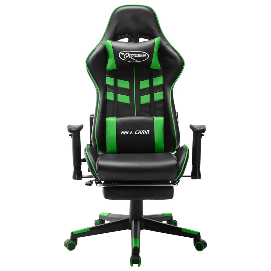 Chaise de jeu avec repose-pied Noir et vert Cuir artificiel - 2