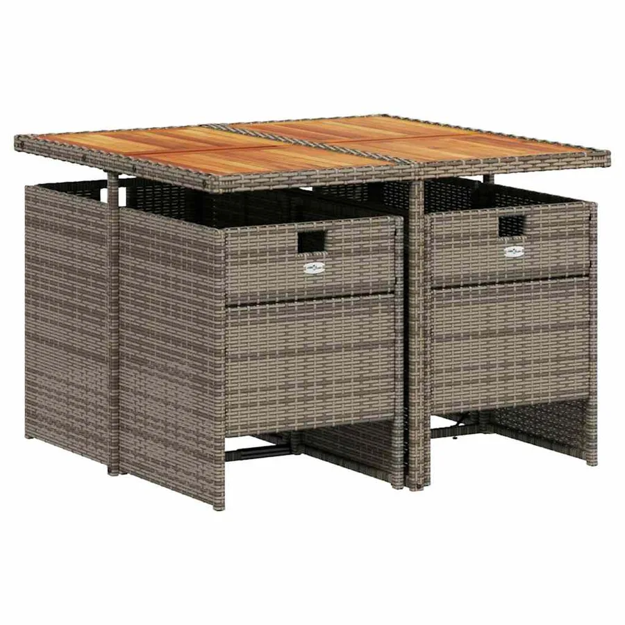 Ensemble à manger de jardin 5 pcs coussins gris résine tressée - 3