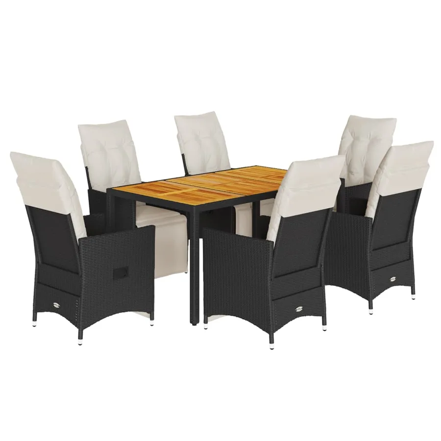 Ensemble à manger de jardin coussins 7 pcs noir résine tressée - 2
