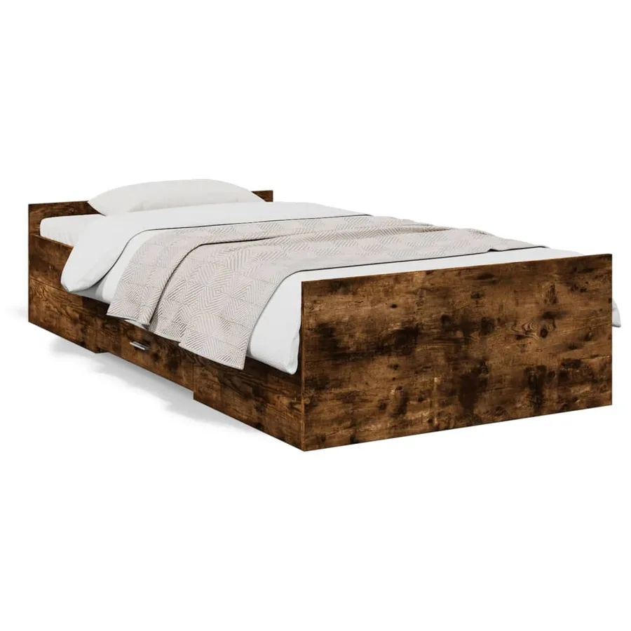 Cadre de lit avec tiroirs sans matelas chêne fumé 75x190 cm - 2