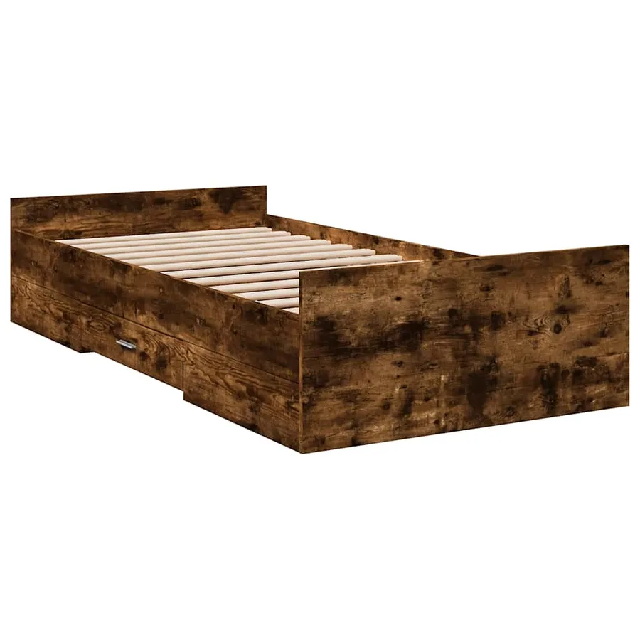 Cadre de lit avec tiroirs sans matelas chêne fumé 75x190 cm - 6