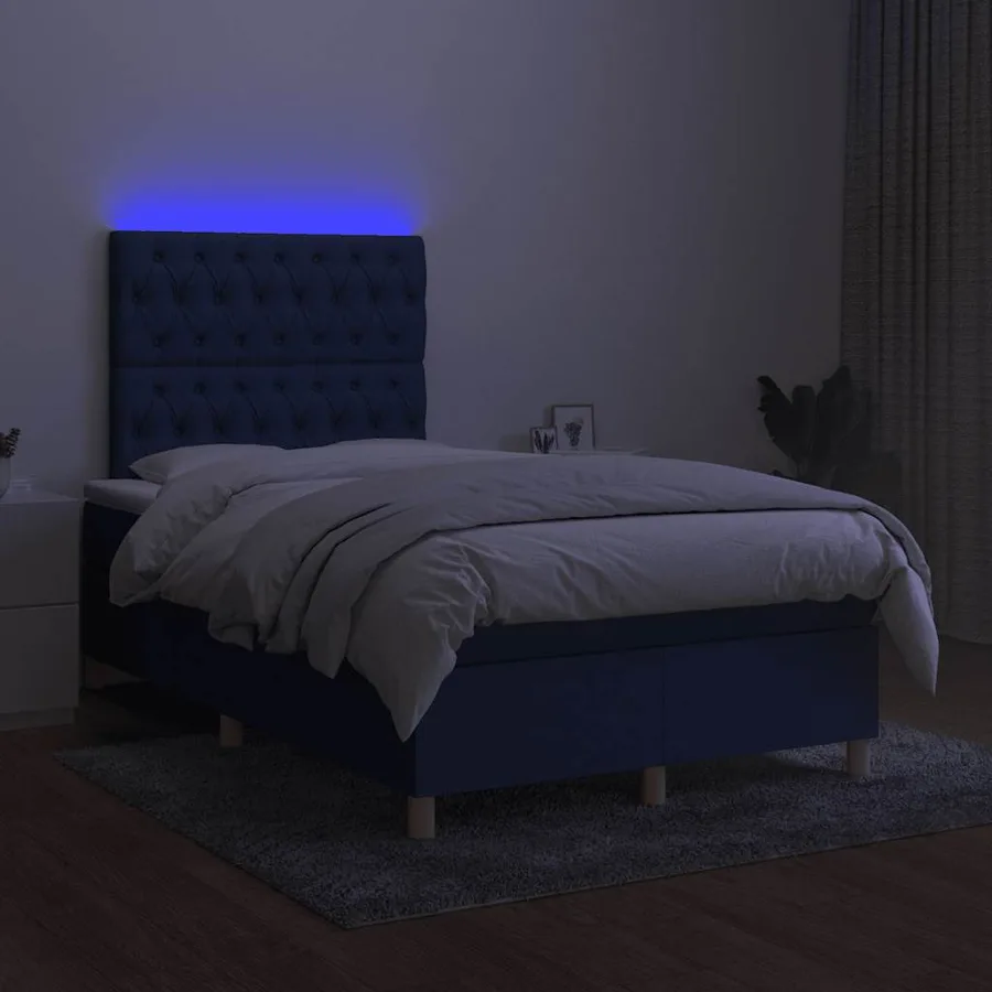 Sommier à lattes de lit matelas et LED bleu 120x190 cm tissu - 4