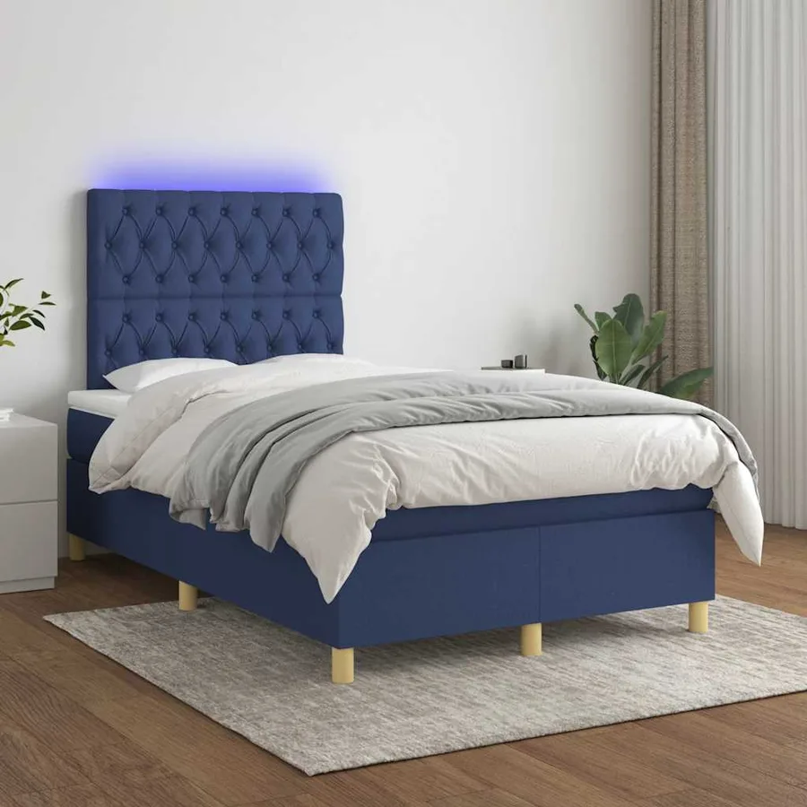 Sommier à lattes de lit matelas et LED bleu 120x190 cm tissu - 5