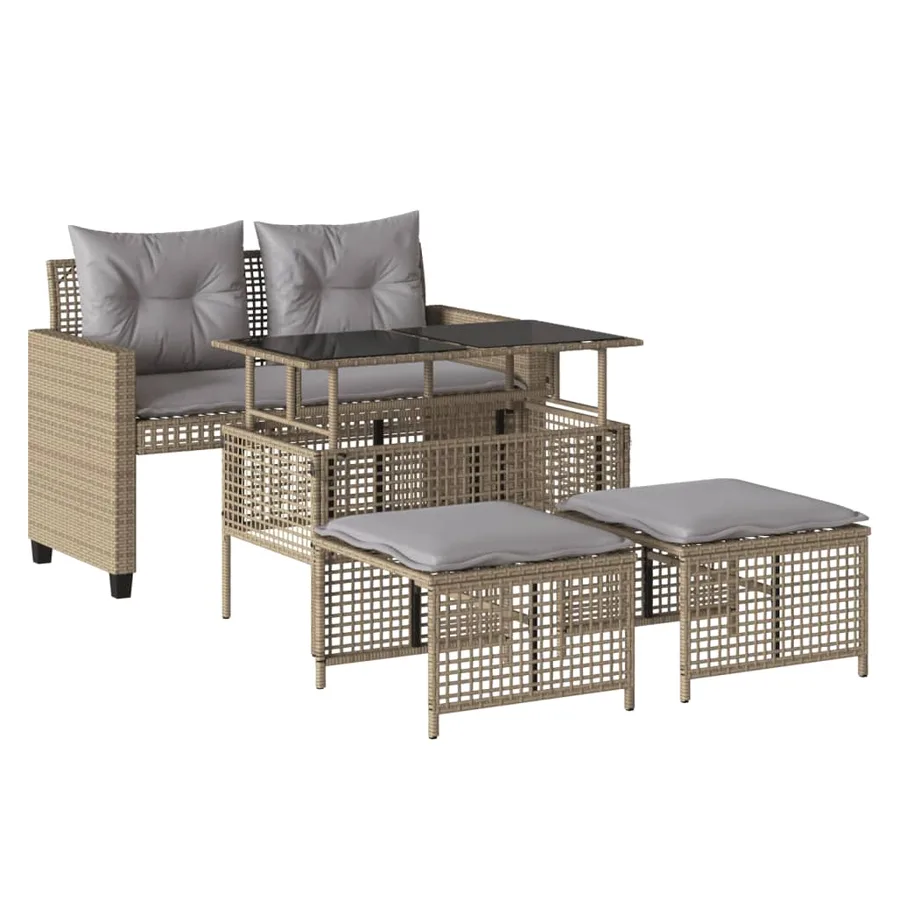 Salon de jardin avec coussins 4 pcs beige résine tressée verre - 2