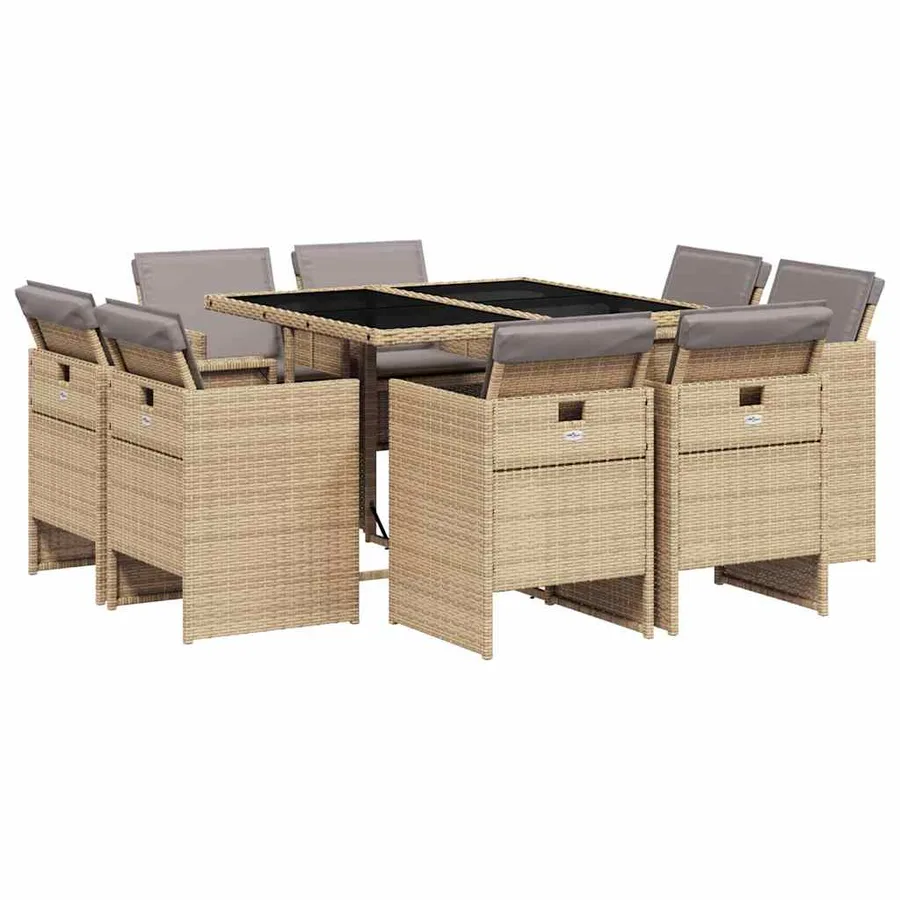 Ensemble à manger de jardin et coussins 9 pcs mélange beige - 2