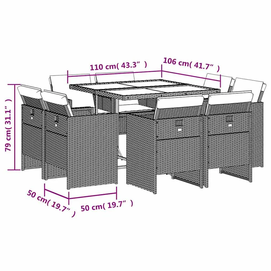 Ensemble à manger de jardin et coussins 9 pcs mélange beige - 8