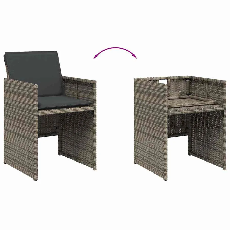 Ensemble à manger de jardin 11pcs avec coussins gris poly rotin - 5