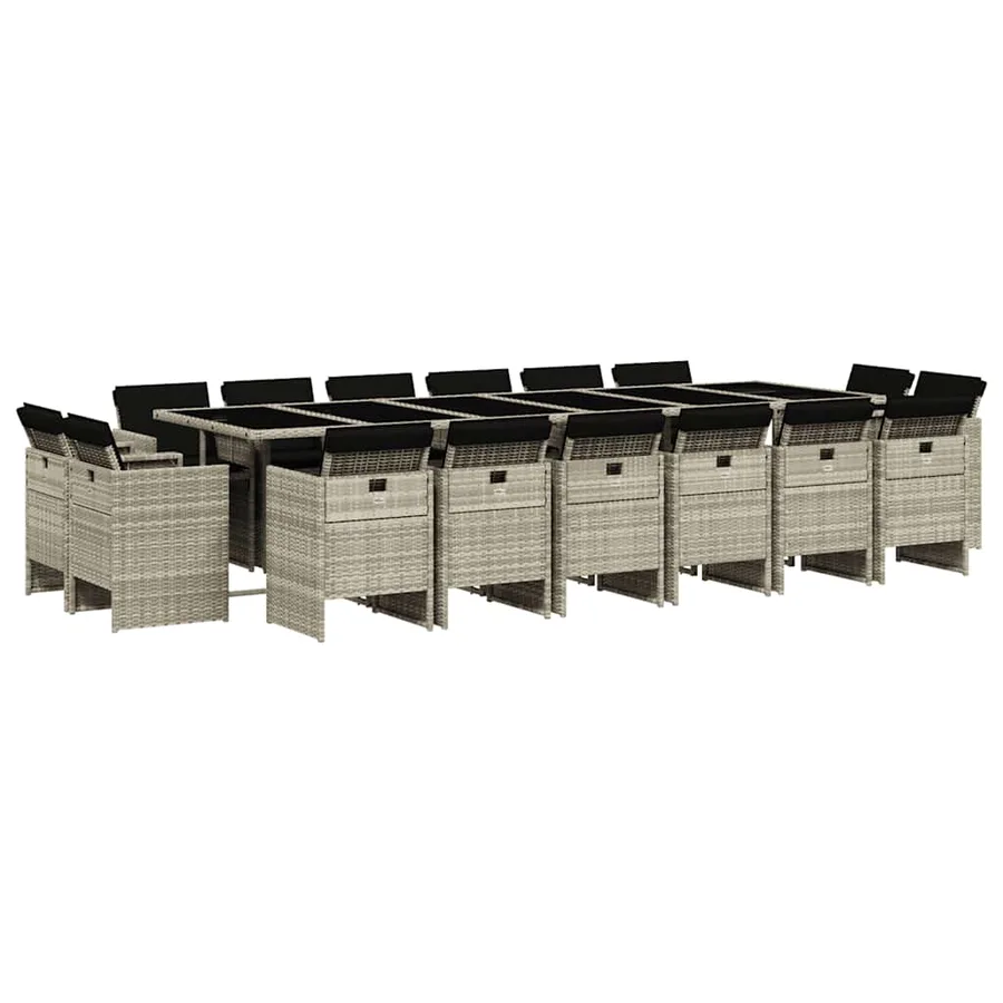 Ensemble à manger de jardin et coussins 17 pcs gris clair rotin - 2