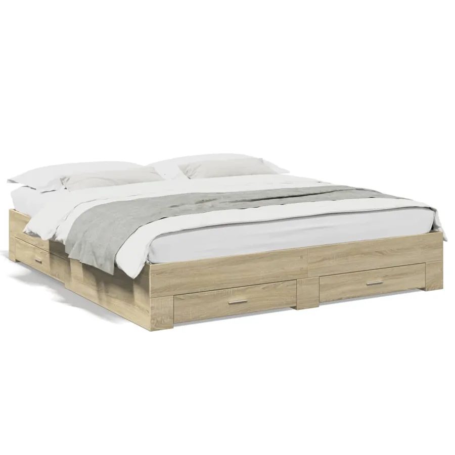 Cadre de lit avec tiroirs sans matelas chêne sonoma 200x200 cm - 2