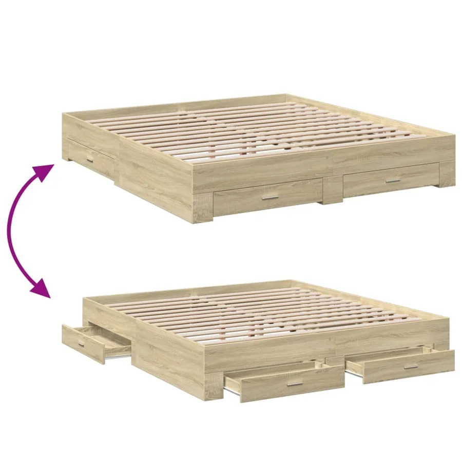 Cadre de lit avec tiroirs sans matelas chêne sonoma 200x200 cm - 7