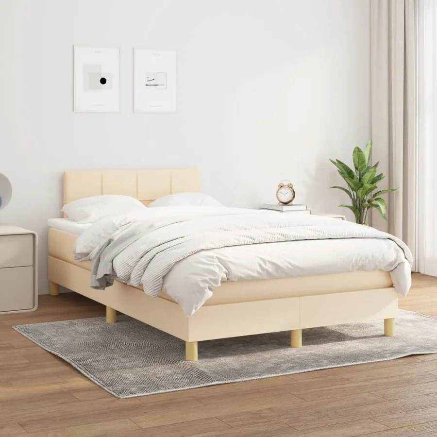 Sommier à lattes de lit avec matelas crème 120x190 cm tissu - 3