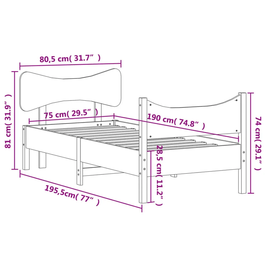 Cadre de lit sans matelas cire marron 75x190 cm bois pin massif - 9